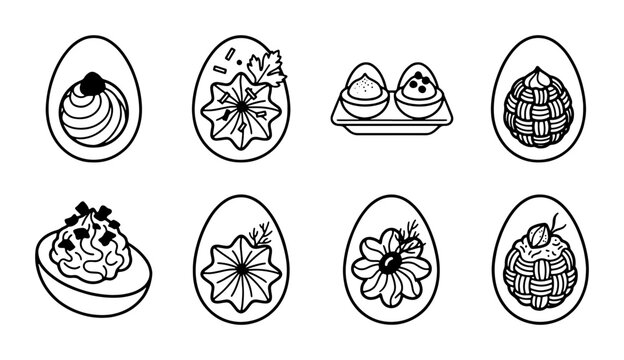 Deviled Eggs Vector Icons, Appetizer Food Illustrations, Party Snack Graphics, Culinary Delights Set