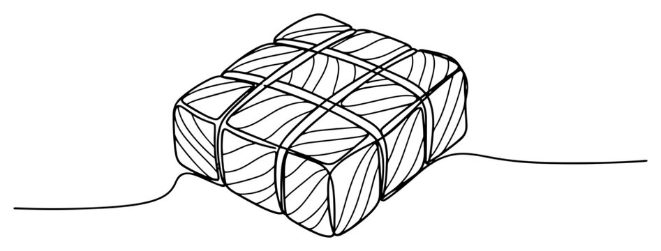 Wrapped package tied with twine string in minimalist continuous line art style