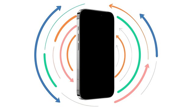 Smartphone device featuring circular motion and refresh loading graphics