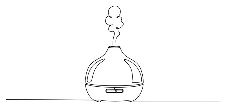 Aroma diffuser emitting steam for relaxation in minimalist continuous line art style