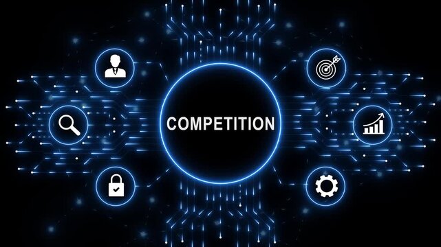 Digital Competition interface for artificial intelligence business process automation data analysis autonomous workflow orchestration and futuristic technology innovation concept. animation