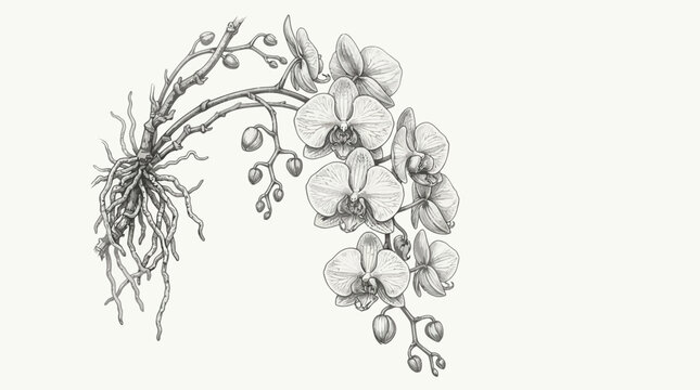 Detailed drawing of flowering plant roots.