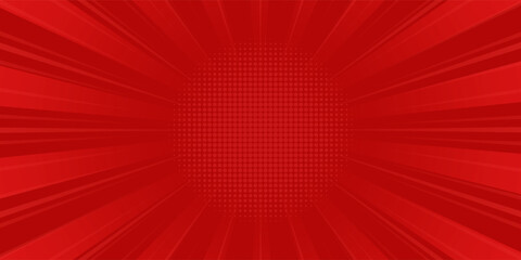 Fototapeta premium Abstract Comic Red Vector Background with Radial Zoom Lines. Modern Pop Art Sunburst Banner for Retro Big Sale Promotion, Cartoon Marketing Wallpaper, Bright Dynamic Graphic Copy Space Template.