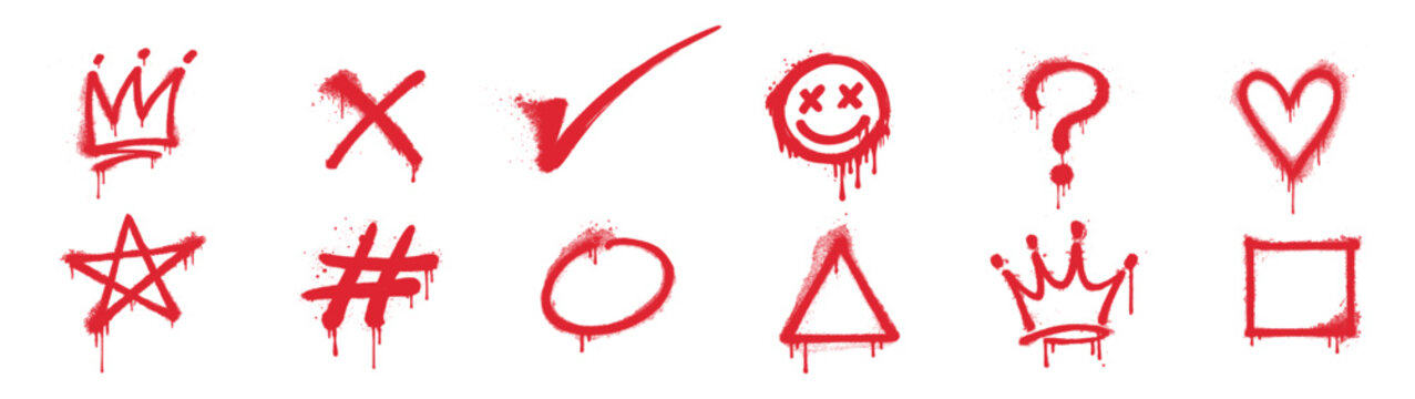 Doodle symbol icon set with crown check cross heart star smiley and geometric shapes