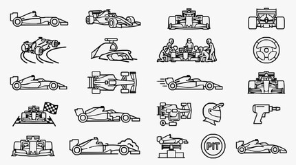 Naklejka premium Modern Racing and Pit Crew Iconography A Comprehensive Visual Guide to Motorsport Elements and Equipment