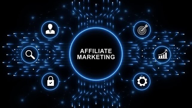 Digital Affiliate Marketing interface for artificial intelligence business process automation data analysis autonomous workflow orchestration and futuristic technology innovation concept. animation