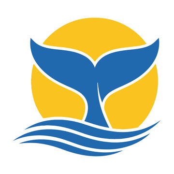 Blue whale tail logo with yellow sun