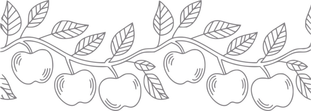 Simple line border of apples and leaves on branches