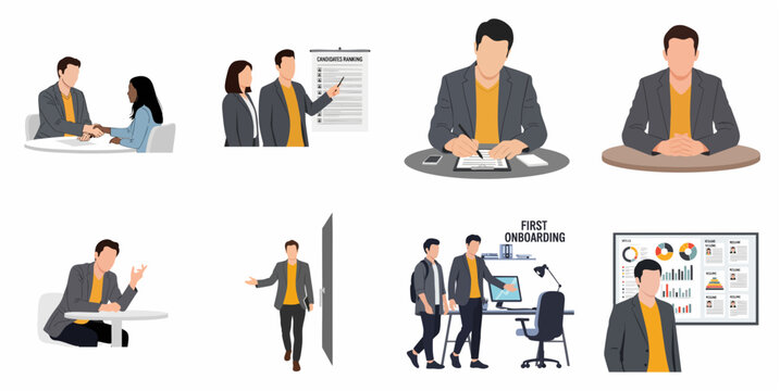 Professional Business Recruitment and Employee Onboarding Vector Illustration Set