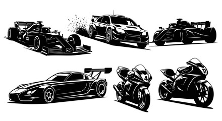 Racing cars and motorcycles in motion on track © Ritu