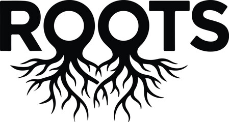 Roots typography design featuring intertwined tree root growth incorporated into letter o. © Vect Canvaa
