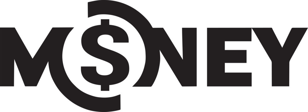Money word mark logo design replacing letter o with us dollar currency symbol sign icon.