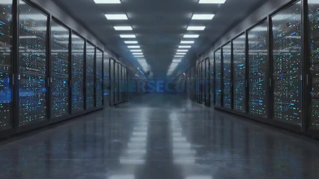 Cybersecurity hologram in a data center.