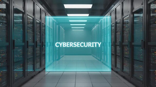 Cybersecurity hologram in a data center.