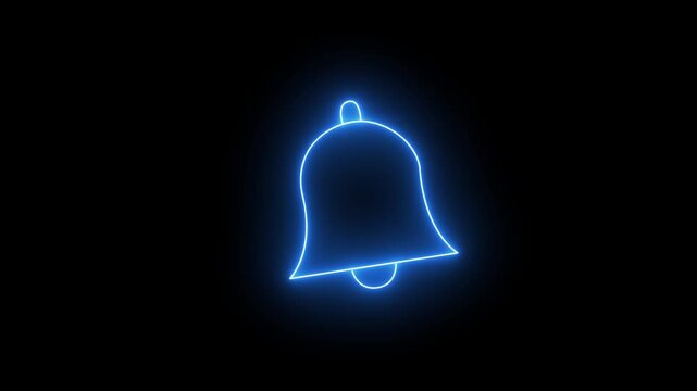 Glowing neon blue reminder bell icon animation. Great for alert, notification, social media, subscription, and 4k animation.