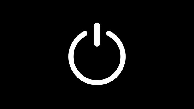 White line art electronic power button switch animation. Great for system shut down, turn on/off, and 4k video.