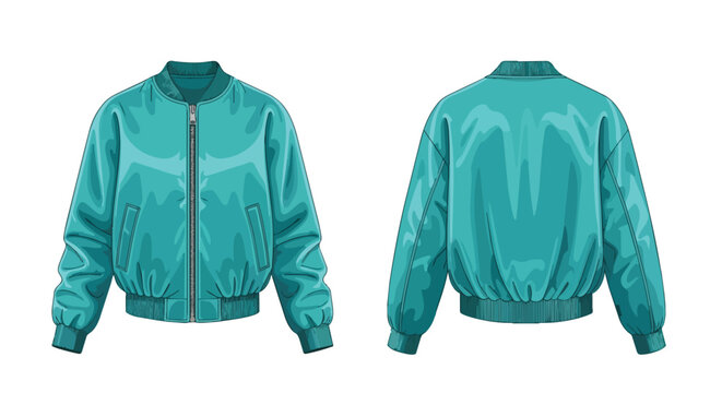 Turquoise Bomber Jacket Mockup Showing Front and Back Views for Apparel Design and Streetwear Fashion Branding Projects