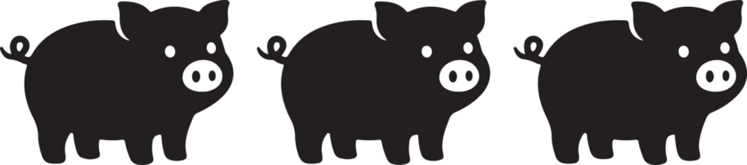Minimalist pig silhouette icons, black farm animal vector set isolated on Transparent Background © Rana