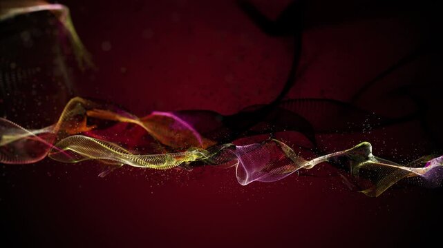 Futuristic video animation with particle wave object in slow motion, 4096x2304 loop 4K