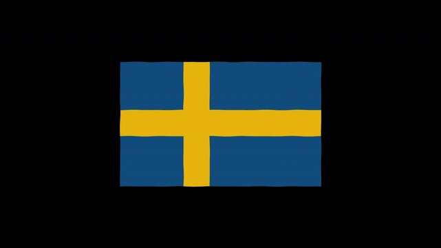 Waving Sweden flag animation on black background