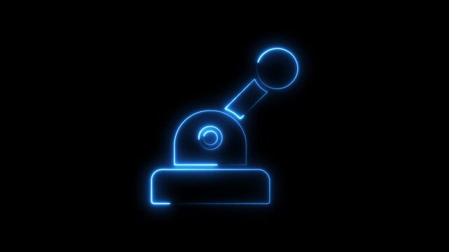 Neon blue joystick controller glowing outline on black background gaming console accessory