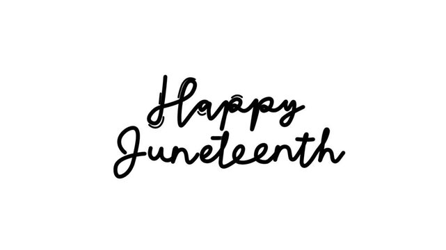 Happy Juneteenth One line continuous animated typography intro outro animation video, hand drawn calligraphy lettering monoline vintage text hand drawing black type on white background bg backdrop cam
