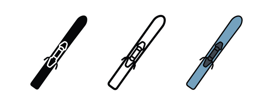  skis with bindings in different colors  black white and blue  for winter sports and mountain activities