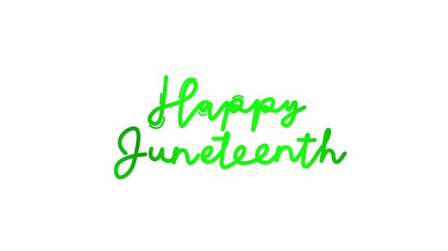 Happy Juneteenth One line continuous animated typography intro outro animation video, hand drawn calligraphy lettering monoline vintage text hand drawing green type on white background bg backdrop cam
