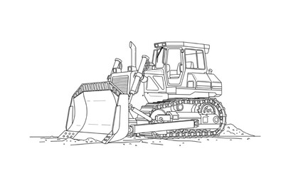 A 2D AutoCAD Vector illustration of a bulldozer pushing dirt on a construction site © Stock Image Paradise