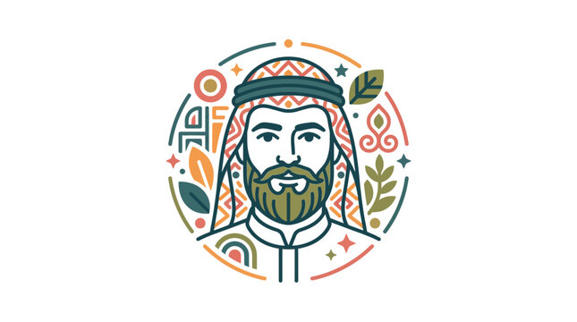 Illustration of Middle Eastern Man with Traditional Arab Attire and Abstract Decorative Elements