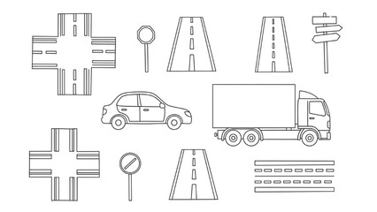 2D AutoCAD Vector illustration of road signs and vehicles on highway © Stock Image Paradise