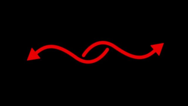 Red wavy arrows animation, abstract directional motion double sided pointer symbol for infographics and ui, 4k video.