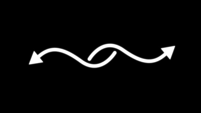 Minimalist animated double arrow white s-curve arrows on black background, for ui animation, motion, 4k video.