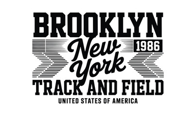 Fototapeta premium Brooklyn New York track and field vector graphic with vintage athletic typography for t shirt print