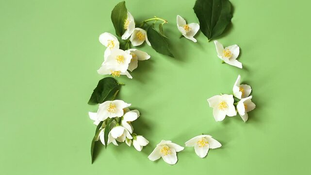 spring jasmine flowers with spacious green copy space