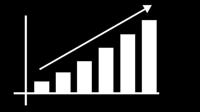 Simple upward bar chart with rising arrow growth progress and success animation
