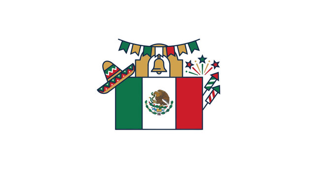 Mexican Flag with Festive Party Elements and Decorations