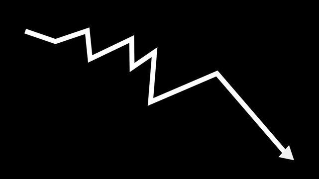 Zigzag downward arrow falling trend decline or drop in business and finance animation