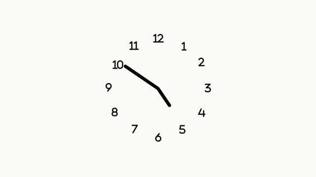 Simple analog clock face minimal design and no frame showing a late evening time animation