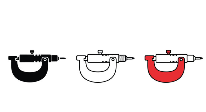 Three colorful vernier calipers in black, white, and red on a plain background