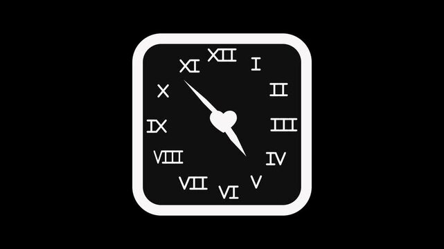 Square analog clock with roman numerals simple modern design animation