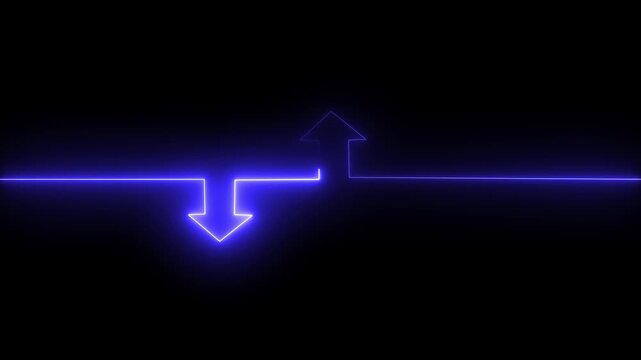 Neon line icon and up down arrow animation. abstract glowing dynamic neon arrow icon. business up and down arrow isolated on transparent background.4k video.