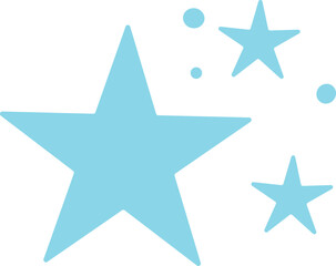 Obraz premium Vector set of decorative star clusters. Beautiful light blue flat star silhouette shapes with terminal stardust points and circles. Sweet cosmic art design vector illustration