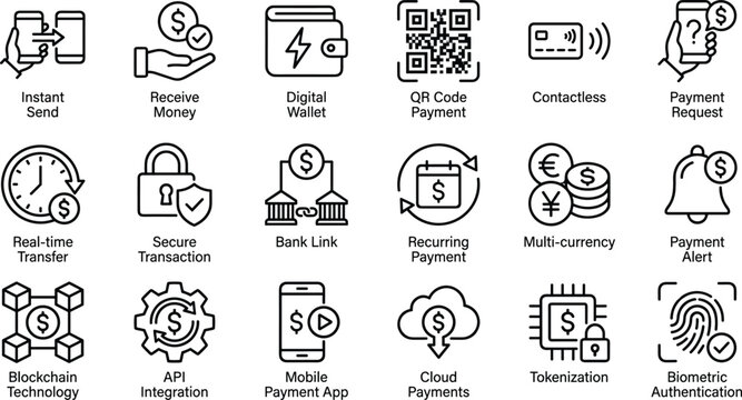 Modern digital payment methods infographic icons set
