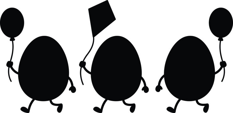 Easter Eggs with Balloons and Kite Silhouette