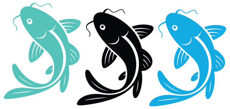 Vibrant koi fish collection featuring three ornamental carp swimming in a graceful circular formation vector design.