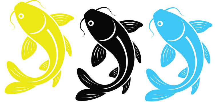 Vibrant koi fish collection featuring three ornamental carp swimming in a graceful circular formation vector design.
