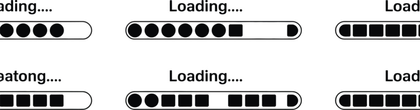 Loading bar icon featuring progress indicator symbols for application interfaces and system status.