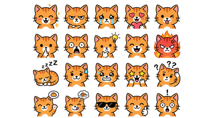 Ginger cat facial expression and mood emoji collection. © diki