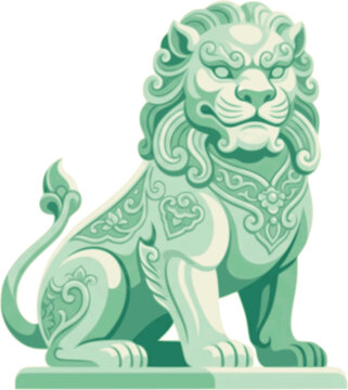 Historical Chinese guardian lion vector, imperial stone foo dog statue, ancient oriental protection symbol.